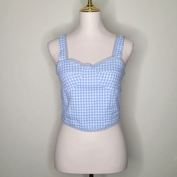 Sky Blue Gingham Milkmaid Cottagecore Countrycore Dorothy Smocked Top Sz M NWT - Picture 1 of 7
